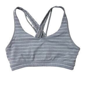 Athleta Strappy Racer Back Sports Bra Gray/White Stripe Size M